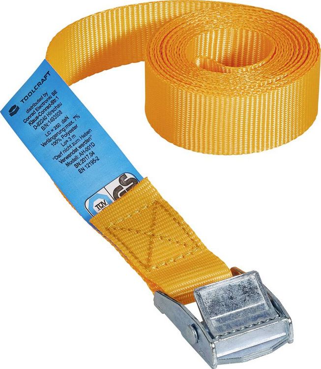 Produktbild: TOOLCRAFT TO-6811767 Klemmgurt Zugkraft LC Niederzurren (einzeln/direkt)=125 daN (L x B) 3 m x 25 mm Klemmschloss EN 12195-2