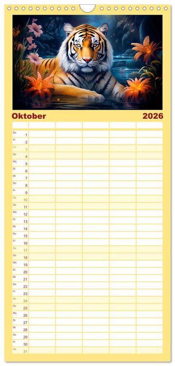 Produktbild: Familienplaner 2026 - Jahr des Tigers - Portr&auml;ts des chinesischen Tierkreiszeichens mit 5 Spalten (Wandkalender, 21 x 45 cm) CALVENDO