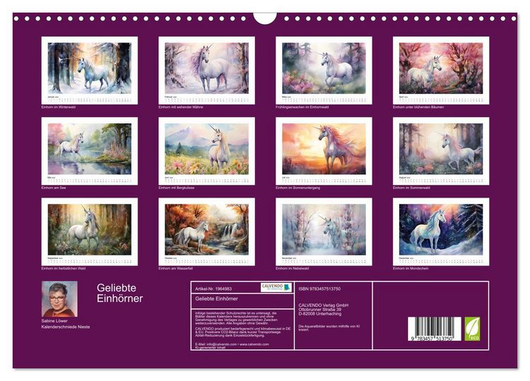 Produktbild: Geliebte Einh&ouml;rner (Wandkalender 2026 DIN A3 quer), CALVENDO Monatskalender