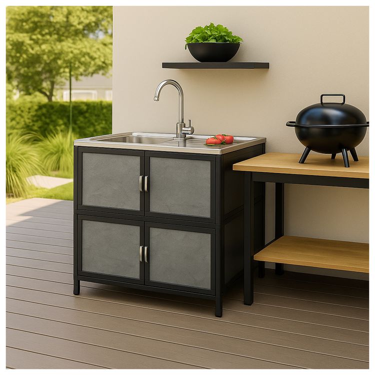 Produktbild: HTI-Living Sp&uuml;le mit Abtropfl&auml;che und Unterschrank f&uuml;r Outdoork&uuml;che Grau