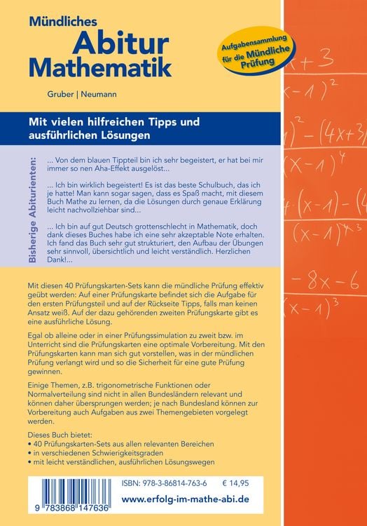 Produktbild: M&uuml;ndliches Abitur Mathematik, 40 Karten-Sets zur Pr&uuml;fungsvorbereitung