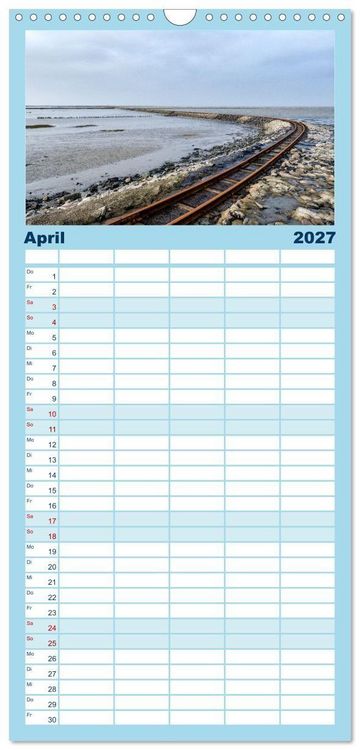 Produktbild: Familienplaner 2027 - Nordfriesland - weiter Horizont, faszinierende Natur, idyllische St&auml;dte mit 5 Spalten (Wandkalender, 21 x 45 cm) CALVENDO