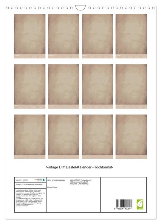 Produktbild: Vintage DIY Bastel-Kalender -Hochformat- (Wandkalender 2026 DIN A3 hoch), CALVENDO Monatskalender