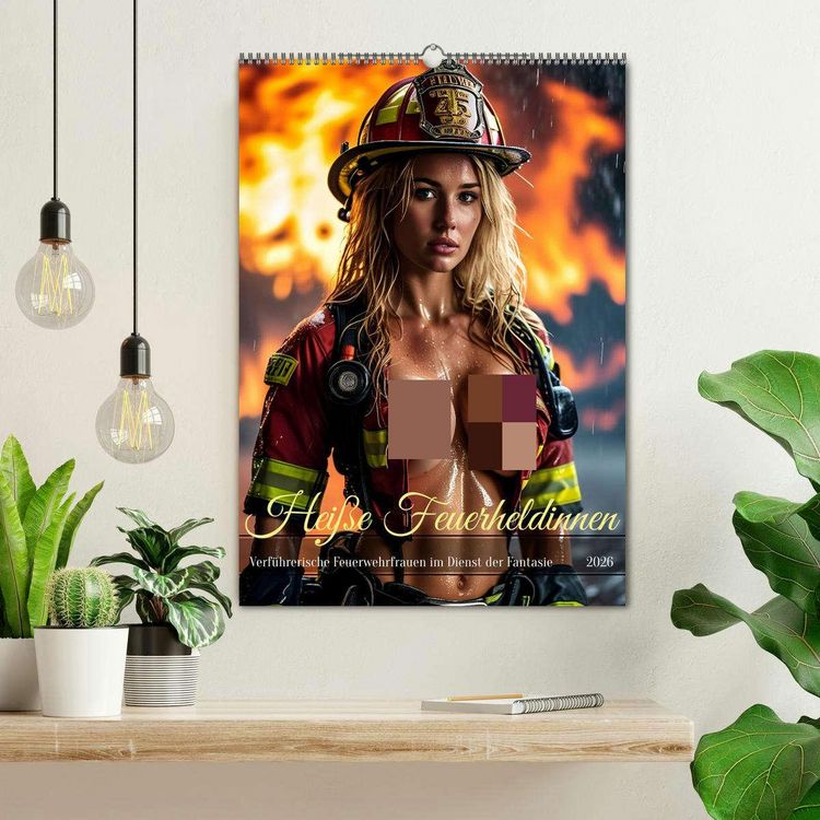 Produktbild: Hei&szlig;e Feuerheldinnen - Verf&uuml;hrerische Feuerwehrfrauen im Dienst der Fantasie (Wandkalender 2026 DIN A2 hoch), CALVENDO Monatskalender