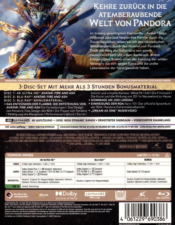Produktbild: Avatar - Fire and Ash - Steelbook - Limited Edition (4K Ultra HD + Blu-ray) (+ Bonus-Blu-ray)
