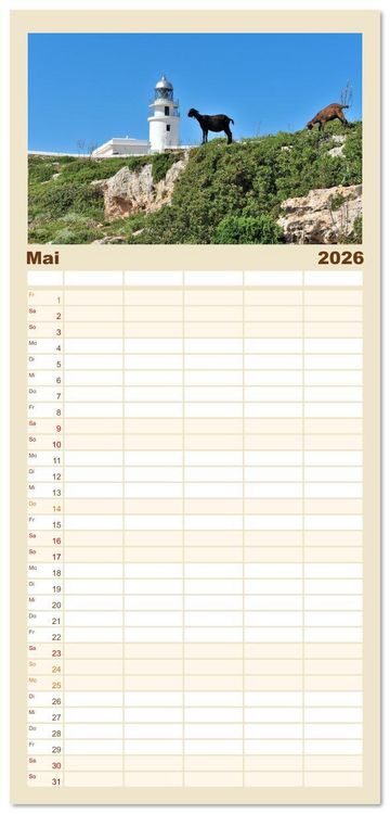 Produktbild: Familienplaner 2026 - Menorca, die sch&ouml;ne Schwester mit 5 Spalten (Wandkalender, 21 x 45 cm) CALVENDO