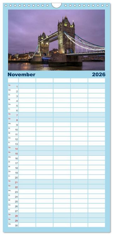 Produktbild: Familienplaner 2026 - Gro&szlig;britannien - England mit 5 Spalten (Wandkalender, 21 x 45 cm) CALVENDO