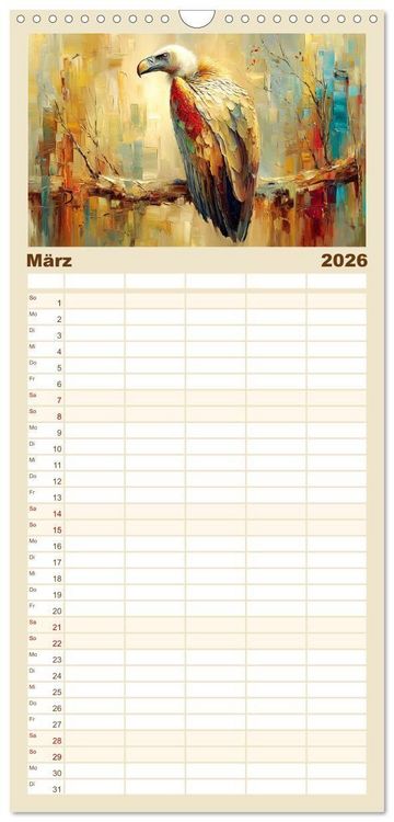Produktbild: Familienplaner 2026 - Majest&auml;ten der L&uuml;fte. Raubv&ouml;gel zwischen Himmel und Kunst mit 5 Spalten (Wandkalender, 21 x 45 cm) CALVENDO