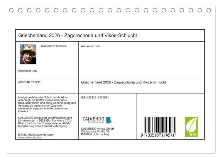 Produktbild: Griechenland 2026 - Zagorochoria und Vikos-Schlucht (Tischkalender 2026 DIN A5 quer), CALVENDO Monatskalender
