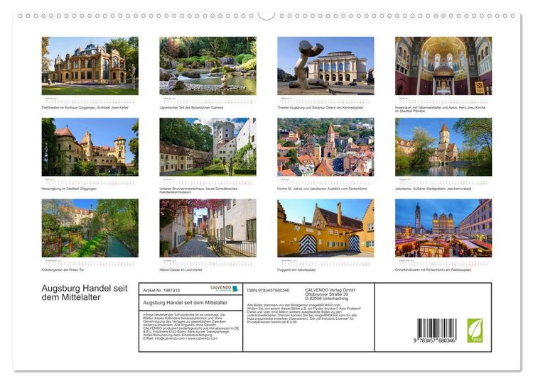 Produktbild: Augsburg Handel seit dem Mittelalter (hochwertiger Premium Wandkalender 2026 DIN A2 quer), Kunstdruck in Hochglanz