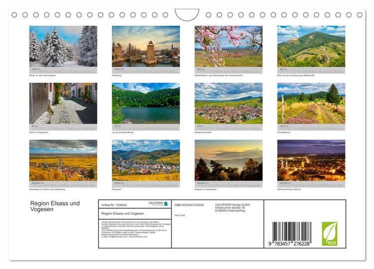 Produktbild: Region Elsass und Vogesen (Wandkalender 2026 DIN A4 quer), CALVENDO Monatskalender