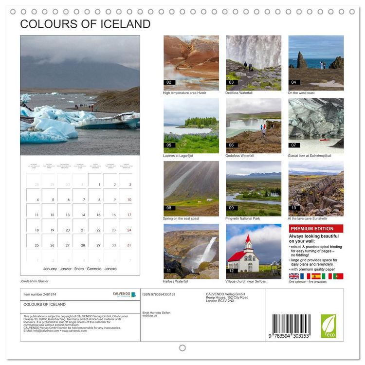 Produktbild: COLOURS OF ICELAND (Wall Calendar 2027 12 &times; 12 Inch) CALVENDO 12 Month Wall Calendar
