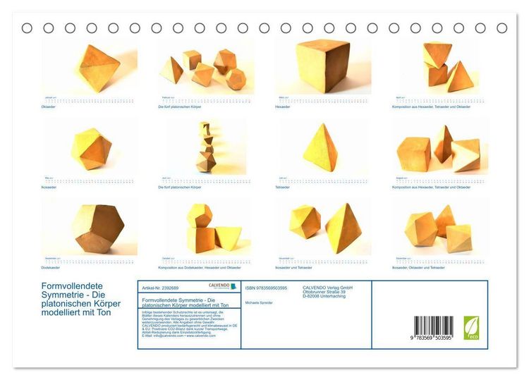 Produktbild: Formvollendete Symmetrie - Die platonischen K&ouml;rper modelliert mit Ton (Tischkalender 2027 DIN A5 quer), CALVENDO Monatskalender