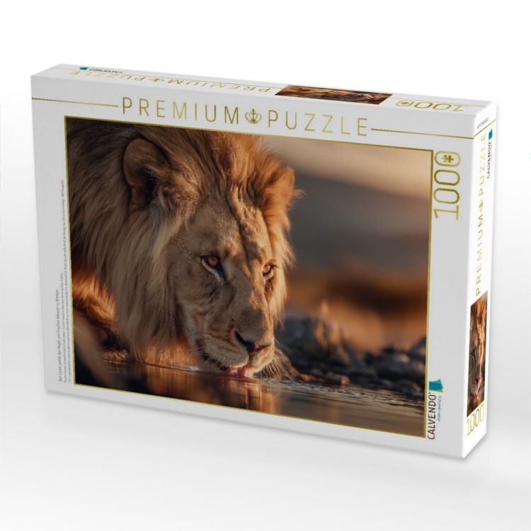 Produktbild: CALVENDO Puzzle Der L&ouml;we senkt den Kopf, um frisches Wasser zu trinken | 1000 Teile Lege-Gr&ouml;&szlig;e 64x48cm Foto-Puzzle f&uuml;r gl&uuml;ckliche Stunden
