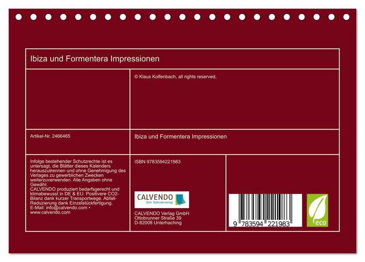 Produktbild: Ibiza und Formentera Impressionen (Tischkalender 2027 DIN A5 quer), CALVENDO Monatskalender