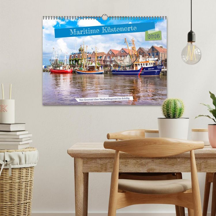 Produktbild: Maritime K&uuml;stenorte - von Greetsiel, &uuml;ber Neuharlingersiel bis Schillig (Wandkalender 2026 DIN A3 quer), CALVENDO Monatskalender