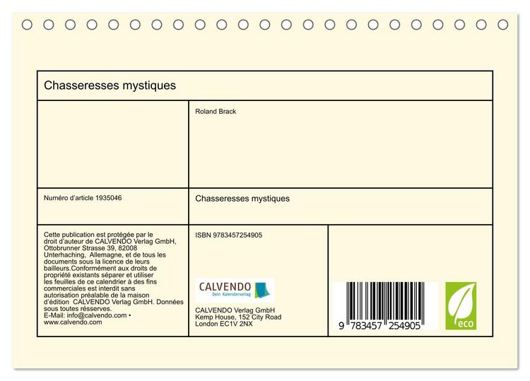 Produktbild: Chasseresses mystiques (Calendrier de bureau 2026 DIN A5 vertical), CALVENDO calendrier mensuel