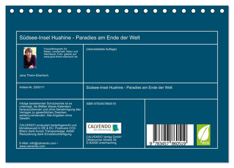 Produktbild: S&uuml;dsee-Insel Huahine - Paradies am Ende der Welt (Tischkalender 2026 DIN A5 quer), CALVENDO Monatskalender