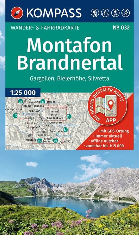 Produktbild: KOMPASS Wanderkarte 032 Montafon, Brandnertal, Gargellen, Bielerh&ouml;he, Silvretta 1:25.000
