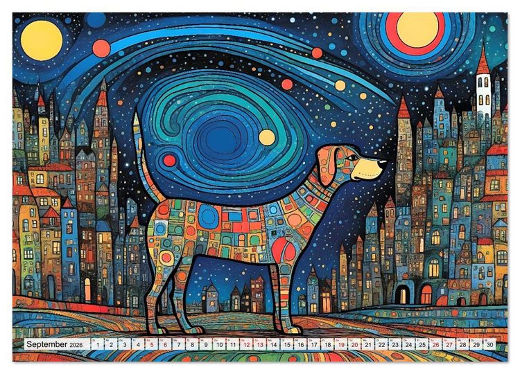 Produktbild: Bunte Hundebande (hochwertiger Premium Wandkalender 2026 DIN A2 quer), Kunstdruck in Hochglanz