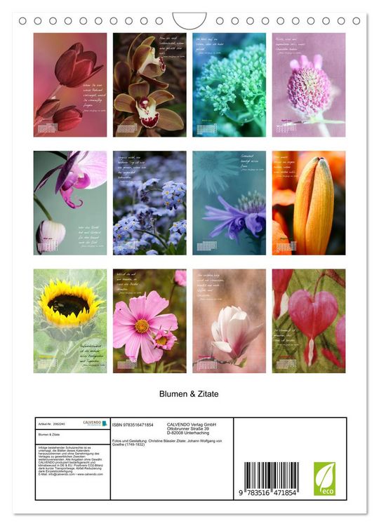 Produktbild: Blumen & Zitate (Wandkalender 2026 DIN A4 hoch), CALVENDO Monatskalender