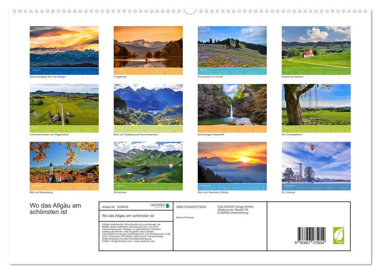 Produktbild: Wo das Allg&auml;u am sch&ouml;nsten ist (hochwertiger Premium Wandkalender 2026 DIN A2 quer), Kunstdruck in Hochglanz