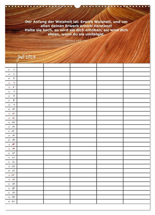 Produktbild: ein Planer mit biblischer Weisheit aus den Spr&uuml;chen Salomos (Wandkalender 2026 DIN A2 hoch), CALVENDO Monatskalender
