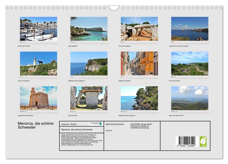Produktbild: Menorca, die sch&ouml;ne Schwester (Wandkalender 2026 DIN A3 quer), CALVENDO Monatskalender