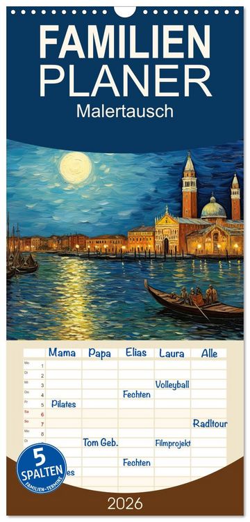 Produktbild: Familienplaner 2026 - Malertausch mit 5 Spalten (Wandkalender, 21 x 45 cm) CALVENDO