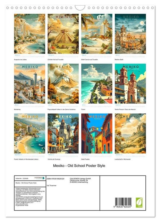 Produktbild: Mexiko - Old School Poster Style (Wandkalender 2027 DIN A3 hoch), CALVENDO Monatskalender