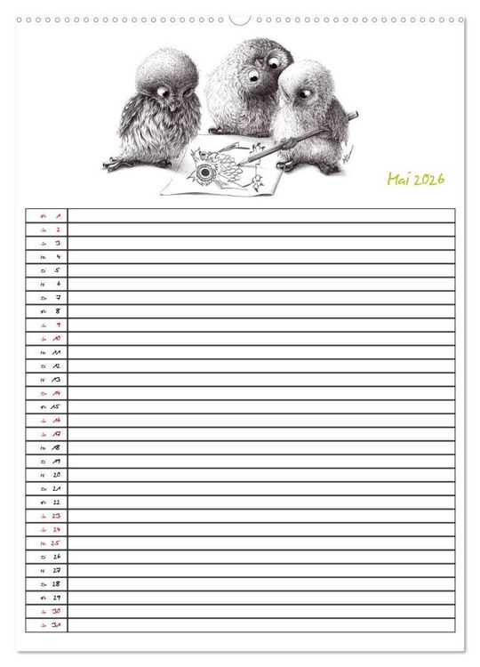 Produktbild: Tieronisch Eulen (hochwertiger Premium Wandkalender 2026 DIN A2 hoch), Kunstdruck in Hochglanz