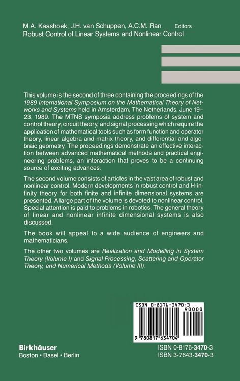 Produktbild: Robust Control of Linear Systems and Nonlinear Control