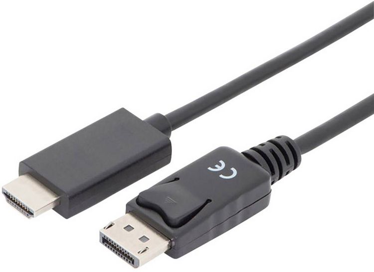 Produktbild: Digitus DisplayPort / HDMI Adapterkabel DisplayPort Stecker, HDMI-A Stecker 1.00 m Schwarz AK-340303-010-S dreifach geschirmt DisplayPort-Kabel