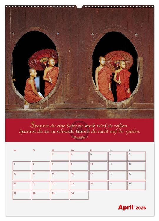 Produktbild: Buddhistische Weisheiten - DER ROTE SCHIRM (Wandkalender 2026 DIN A2 hoch), CALVENDO Monatskalender