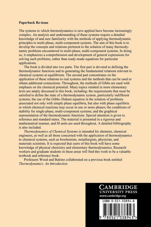 Produktbild: Thermodynamics of Chemical Systems