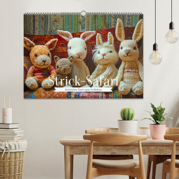 Produktbild: Strick-Safari - Gestrickte Tiere zum Verlieben (Wandkalender 2026 DIN A2 quer), CALVENDO Monatskalender