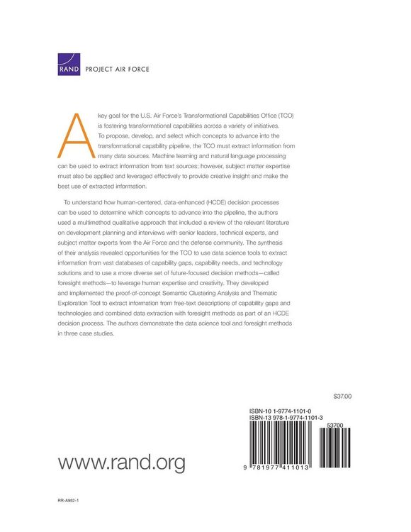 Produktbild: Data-Enabled Approaches for Enhancing the Air Force Transformational Capability Pipeline
