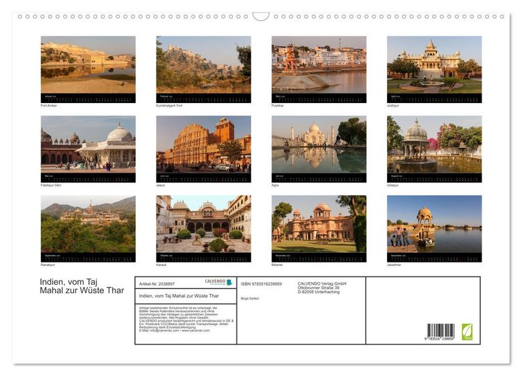 Produktbild: Indien, vom Taj Mahal zur W&uuml;ste Thar (Wandkalender 2026 DIN A2 quer), CALVENDO Monatskalender