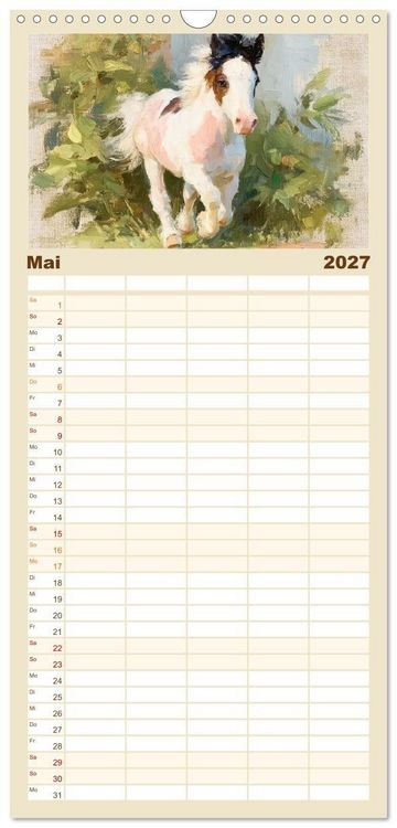 Produktbild: Familienplaner 2027 - Zauberhafte Ponys. Kleine Pferdchen in lieblicher &Ouml;loptik mit 5 Spalten (Wandkalender, 21 x 45 cm) CALVENDO