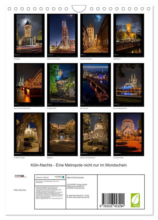 Produktbild: K&ouml;ln-Nachts - Eine Metropole nicht nur im Mondschein (Wandkalender 2026 DIN A4 hoch), CALVENDO Monatskalender