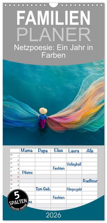 Produktbild: Familienplaner 2026 - Netzpoesie: Ein Jahr in Farben mit 5 Spalten (Wandkalender, 21 x 45 cm) CALVENDO