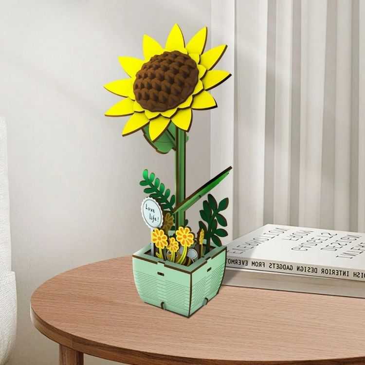 Produktbild: FiguredArt AL101 - H&uuml;bsche Sonnenblume, 3D Puzzle, Holz, 74 Teile, H&ouml;he: 21 cm