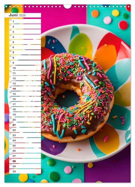 Produktbild: Donuts and Birthdays, s&uuml;&szlig;er Geburtstagskalender mit bunte KI Donuts (Wandkalender 2026 DIN A3 hoch), CALVENDO Monatskalender