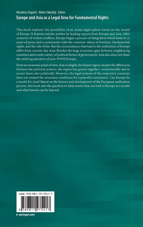 Produktbild: Europe and Asia as a Legal Area for Fundamental Rights