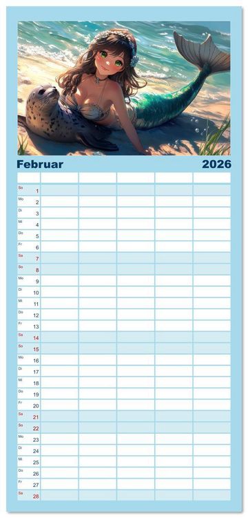 Produktbild: Familienplaner 2026 - Meerjungfrauen - geheimnisvolle Sch&ouml;nheiten des Meeres mit 5 Spalten (Wandkalender, 21 x 45 cm) CALVENDO