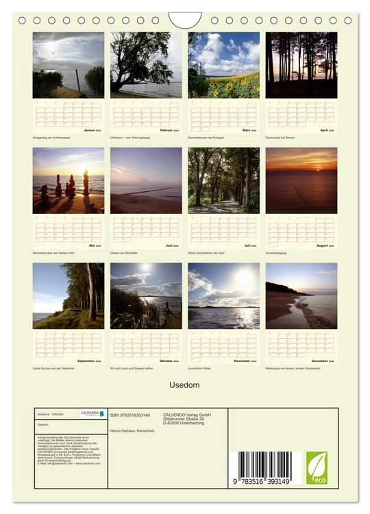 Produktbild: Usedom (Wandkalender 2026 DIN A4 hoch), CALVENDO Monatskalender