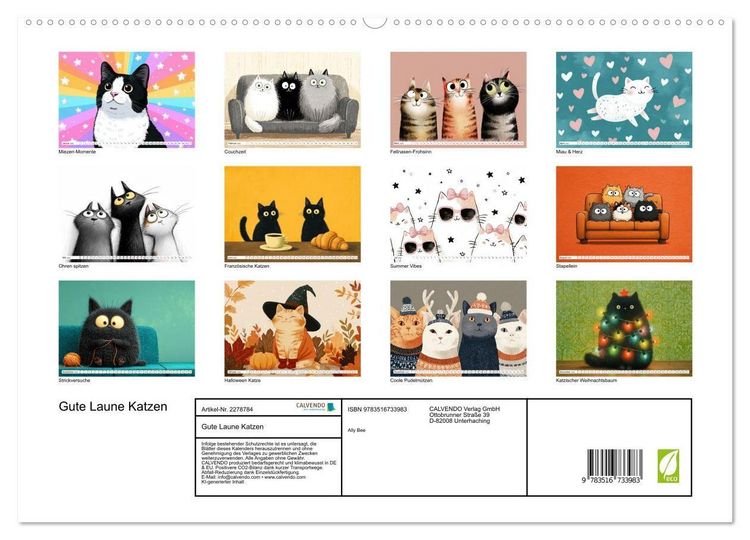 Produktbild: Gute Laune Katzen (hochwertiger Premium Wandkalender 2026 DIN A2 quer), Kunstdruck in Hochglanz