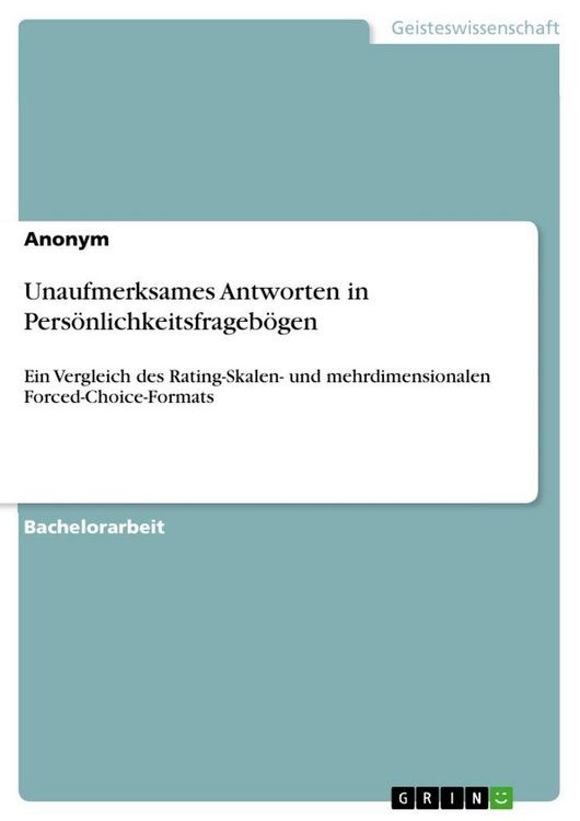 Produktbild: Unaufmerksames Antworten in Pers&ouml;nlichkeitsfrageb&ouml;gen