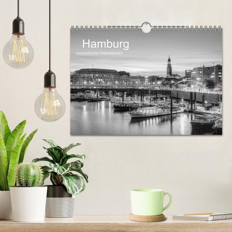 Produktbild: Hamburg monochrome Impressionen (Wandkalender 2026 DIN A4 quer), CALVENDO Monatskalender