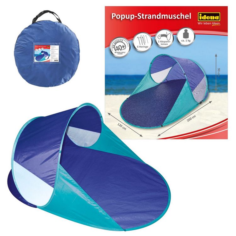 Produktbild: Idena Popup-Strandmuschel UV40+ blau/t&uuml;rkis 200x120x90cm